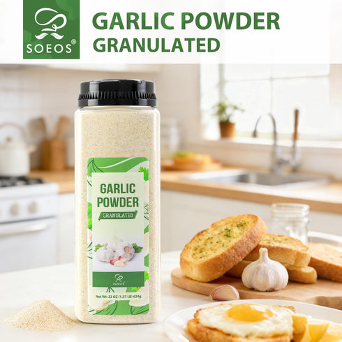22 oz (1.3 lb) 624g, Soeos Garlic Powder, Granulated, Pure Garlic Seasoning, Granulated Texture for Cooking, Marinades
