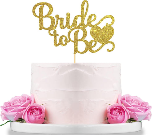 Bride to Be Cake Topper with Heart - Gold Glitter Decoration Supplies for Wedding Bachelorette Party Cake