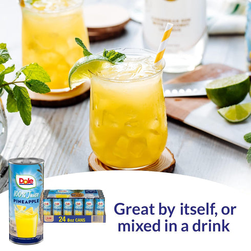 100% 100% Packaging 8.0 Oz (Pack 24) Dole Pineapple Juice, No Added Sugar, Excellent Source of Vitamin C, Fruit Juice