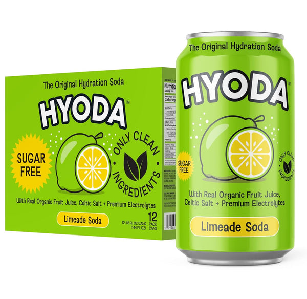 HYODA Limeade Soda, Gluten Free and Vegan Sparkling Electrolyte Drink, Made with