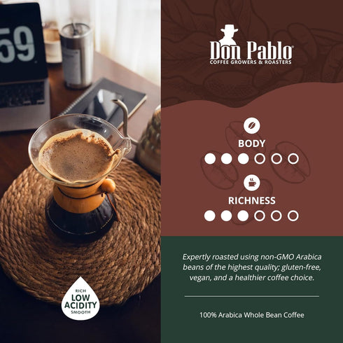 Don Pablo Colombian Supremo Whole Bean Coffee - Medium-Dark Roast with Low Acidity