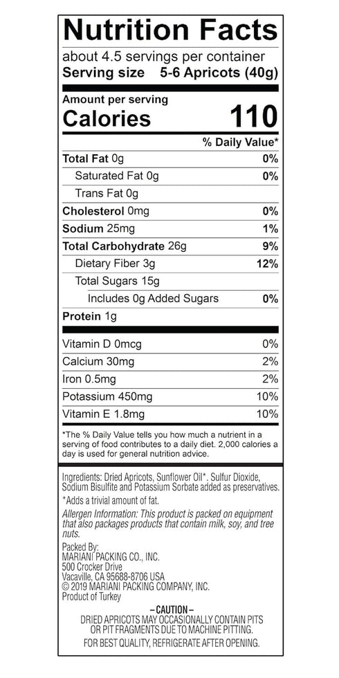 6oz (Pack 4) Mariani | Dried Mediterranean Apricots | of | Gluten-Free | Resealable Bag
