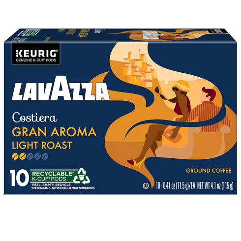 60-Count (6 Packs 10) Lavazza Costiera Gran Aroma, Single-Serve Keurig K-Cup Pods, Light Roast Coffee, Box