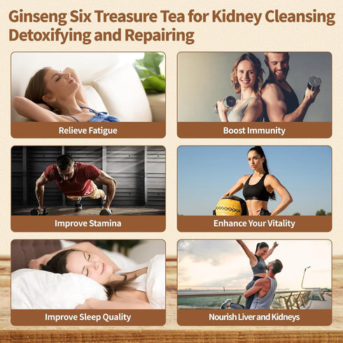 Solisleaf (60 Bags/2 Pack) Kidney Tea Formula Ginseng Six Treasure Tea - Natural Chinese Traditional Herbal Ginseng