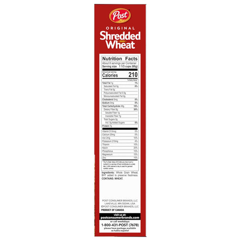 Post 16.4 (Pack 6) Original Shredded Wheat, Whole Grain, Non-GMO, Heart Healthy Breakfast Cereal, Ounce Box