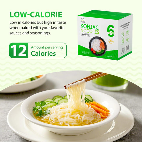 8.8 oz (250g)*6 Pack, Soeos Konjac Noodles, Spaghetti Pasta, Low Calorie, Low Carb, Keto and Paleo Friendly Shirataki