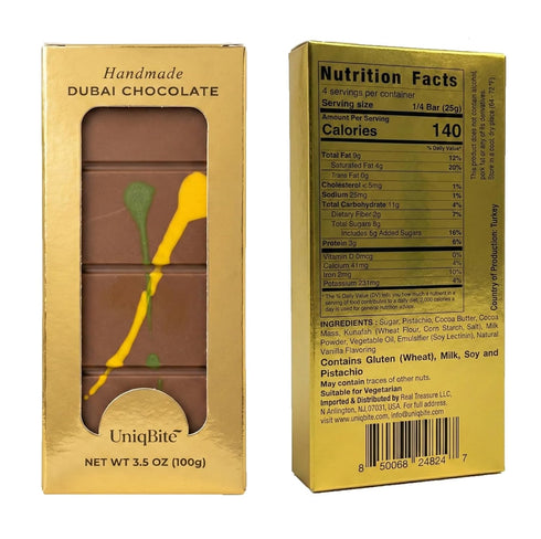 3.5 oz (100g) Handmade Dubai Chocolate Bar Pistachio, Luxury Knafeh Chocolate Bar with Pistachio Cream and Kataifi