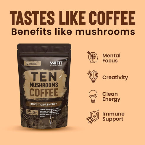 (60 10 Immune Mushroom Coffee Servings) Mushrooms (Lions Mane, Cordyceps, Turkey Tail & Other) Mixed With Gourmet