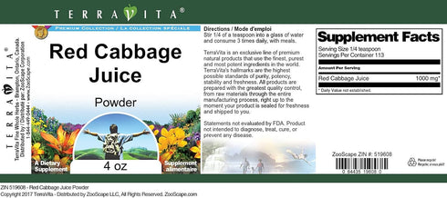 Terravita (4 oz, 519608) Red Cabbage Juice Powder ZIN: