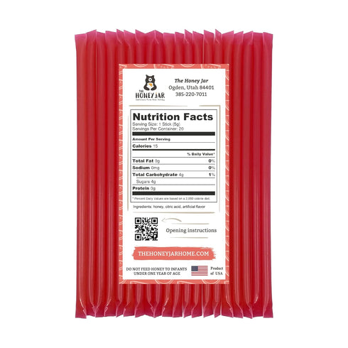 The Honey Jar Watermelon Flavored Honey Sticks, Pure Honey Straws for Tea, Coffee, 20 Count