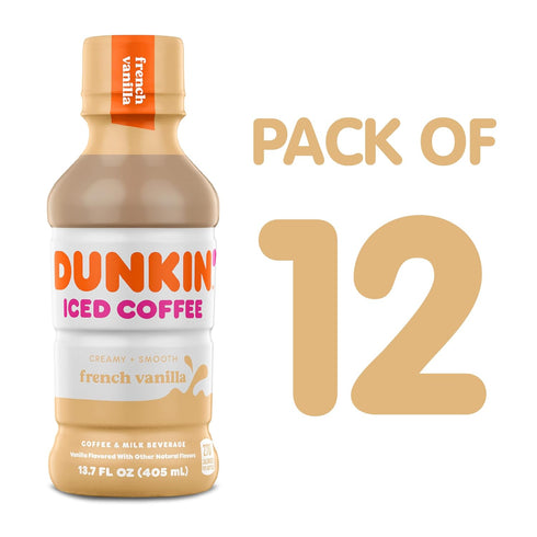 Dunkin' Donuts 13.7 oz, 12 Pack Dunkin' French Vanilla Iced Coffee Bottles, fl