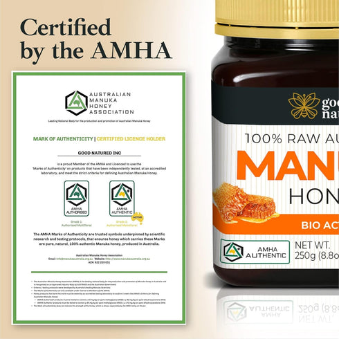 260+ /10+ 8.8oz (250g) Raw Manuka Honey MGO - Medicinal Strength - High Certified Rating - BPA Free Jar - Cold
