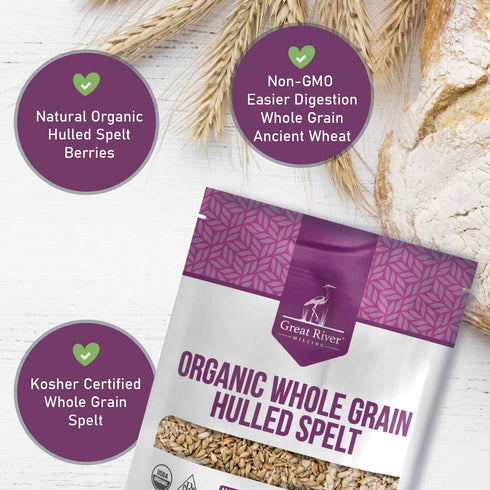 5 Lb Great River Milling Organic Hulled Spelt Berries | Ancient Whole Spelt Grain | High Fiber & Protein | Non-GMO