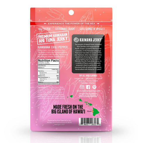 3's, 2 (Pack 3) Kaimana Ahi Tuna Jerky Hawaiian Chili Pepper - Soft and Tasty - Premium Fish Jerky Made in the USA.