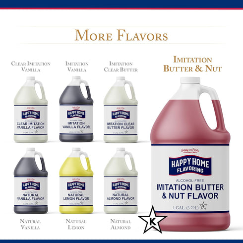 1 Happy Home Imitation Butter & Nut Flavoring, Non-Alcoholic, Certified Kosher, Gallon