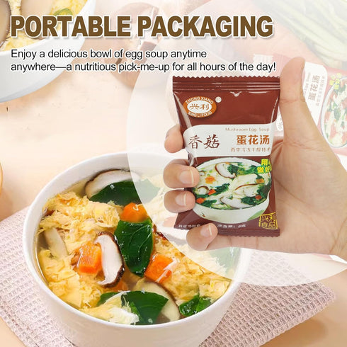 4 0.3 (20 Pack) Egg Flower Soup Mix, Vegetable Mix Soup with Flavors (Laver, Spinach, Mushroom, Tomato), Ounce