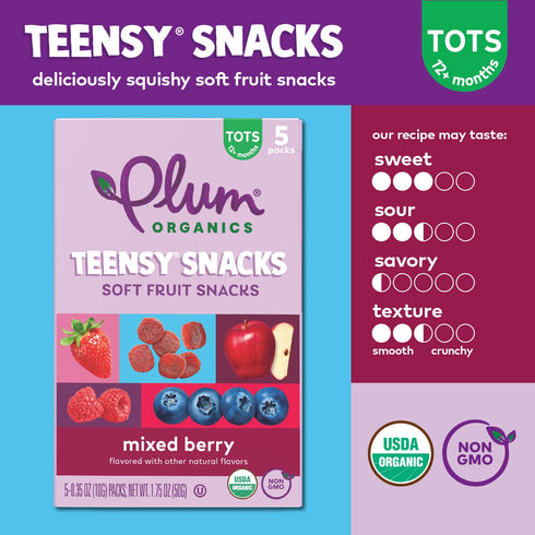 5 Count (Pack 16) Plum Organics Teensy Snacks Soft Fruit - Mixed Berry - - Organic Toddler Food Fruit Snacks