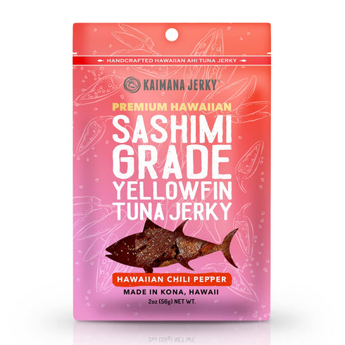 3's, 2 (Pack 3) Kaimana Ahi Tuna Jerky Hawaiian Chili Pepper - Soft and Tasty - Premium Fish Jerky Made in the USA.