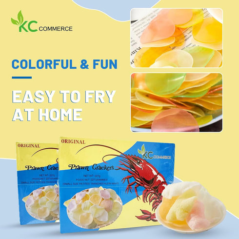 KC Commerce (8oz Pack 2) Colored Prawn Chips (Uncooked) Authentic Asian Shrimp Crackers | Fry at Home Crispy Snack |