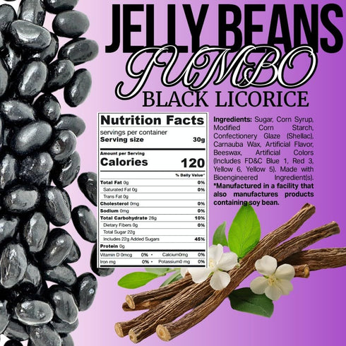 1 SweetGourmet Black Licorice Jumbo Jelly Beans, Bulk Unwrapped Candy, Pound
