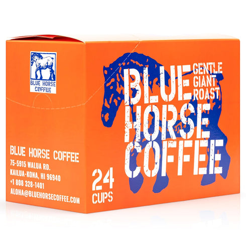 24ct 2.0, 100% Blue Horse 'Gentle Giant' Original Coffee Pods, Medium Roast, Single Serve, Compatible with K Cups Farm