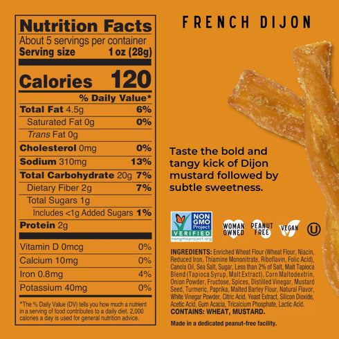 5 Oz (Pack 6), Stellar Snacks Pretzel Braids, French Dijon Honey Mustard, of Gourmet Pretzel Sticks, Vegan, Kosher, Non