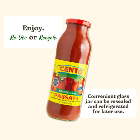 Cento 24 Oz (Pack 6) 100% Tomato Passata of Fresh Italian Sieved Tomato Puree for Homemade Pasta Sauce, Soup, Pizza