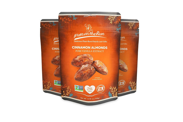 Cinnamon Almonds - Vegan, Kosher, Gluten-free, GMO-free - 4.75oz (PACK OF 3