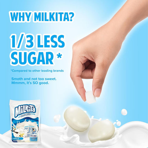 Milkita Creamy Shake Candy Bag, Gluten Free Chewy Candies with Calcium & Real Milk, Zero Trans Fat, Low-Sugar, Vanilla