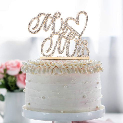 Mr and Mrs Love Cake Topper, Gold Crystal Rhinestone Wedding Anniversary Party Decoration