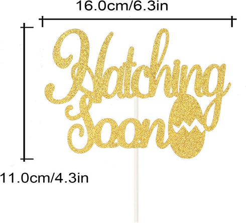 Hatching Soon Pregnancy Cake Topper, Double Sided Gold Glitter Farm Themed Dinosaur Baby Shower Decorations