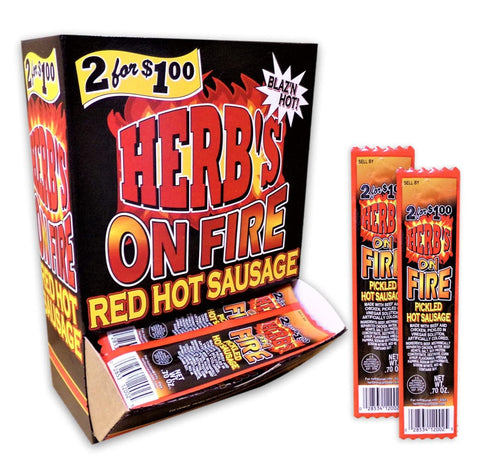 Herbs Herb's On Fire Red Hot Sausage, 50 Count 0.7 Ounce Pickled Hot