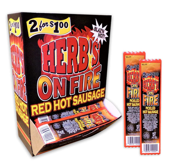 Herbs Herb's On Fire Red Hot Sausage, 50 Count 0.7 Ounce Pickled Hot