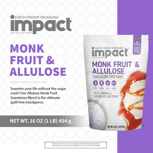 Impact Monk Fruit Allulose Sweetener, Zero Calorie Baking Essential, Keto Friendly Sugar Substitute, 1lb