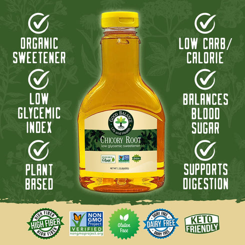 2 21 (600 (2) Good Balance Health Chicory Root Syrup, All Natural , Low Glycemic Sweetener, Sugar Substitute, Non GMO