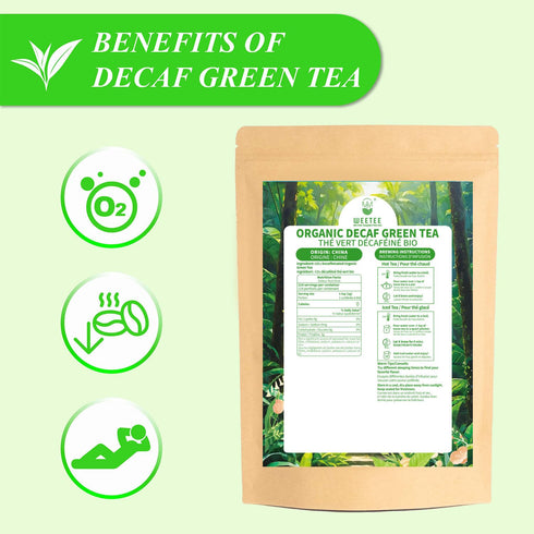 110+ CO2-Decaffeinated 228g /8oz WT WEETEE Organic Decaf Green Tea Loose Leaf, Cups, Made of Green Tea Leaves