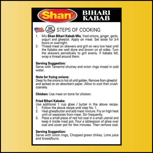 (50g) Packets (Pack 3) Shan - Bihari Kabab Seasoning Mix, - Spice for Barbecue Meat Strips