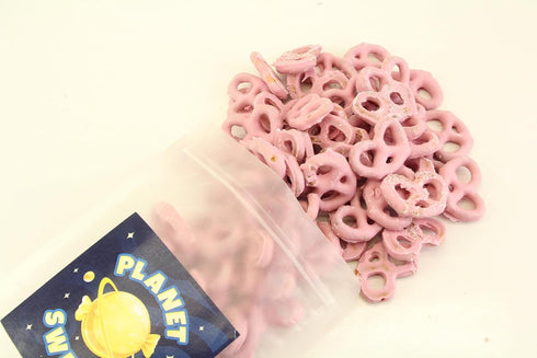8 Planet Sweets Raspberry Yogurt Covered Mini Pretzels - Ounces - Crunchy Snack Treat