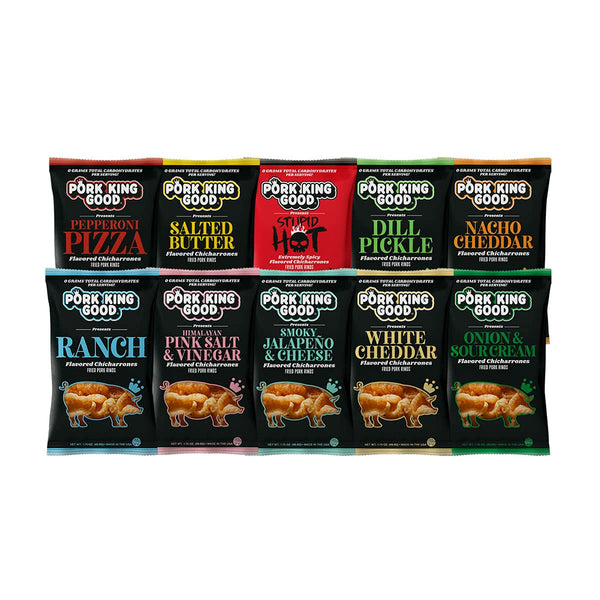 Pork King Good Pork Rinds Variety 10 Pack (Chicharrones) Keto Snacks