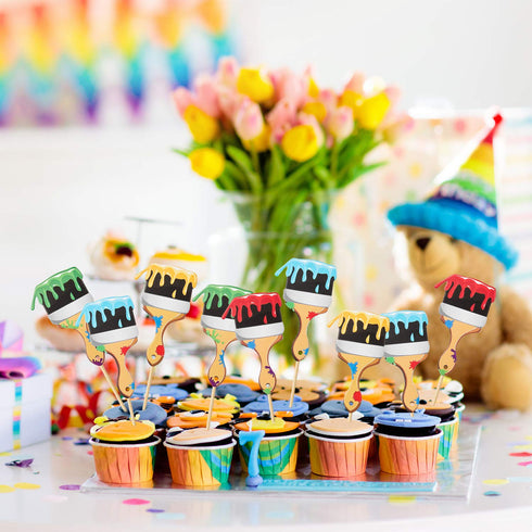 Paint Brush Cupcake Toppers, 36 Pieces Toothpicks for Art Theme Cake Decorations, Birthday Party Favors