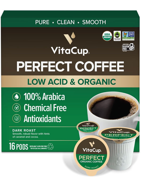 VitaCup Perfect Low Acid Coffee Pods, USDA Organic & Fair Trade, Mycotoxin
