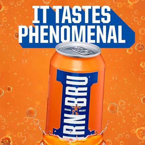 32 11.1 oz Pack 6 IRN-BRU Original Scottish Sparkling Soda, Citrus Flavored Carbonated Drink - Sparkling Flavored Soft