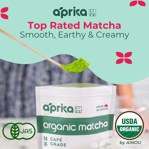 AprikaLife Organic Matcha Powder, USDA & JAS Certified, No Sugar Added, 3.5 oz/100g for Lattes & Baking