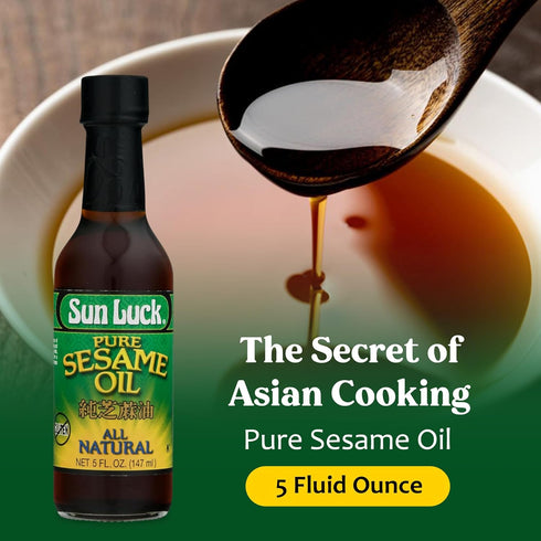 5 oz Sun Luck Pure Sesame Oil Bottle Aromatic Toasted Sesame Flavor for Stir-Fry, Marinades, Dressings & Dumpling