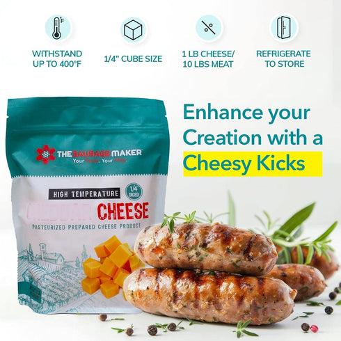 2 Lbs 1/4 Inch 400 Summer The Sausage Maker High Temp Cheddar Cheese Hi-Temp Cheese For Sausage Making, Diced Cube