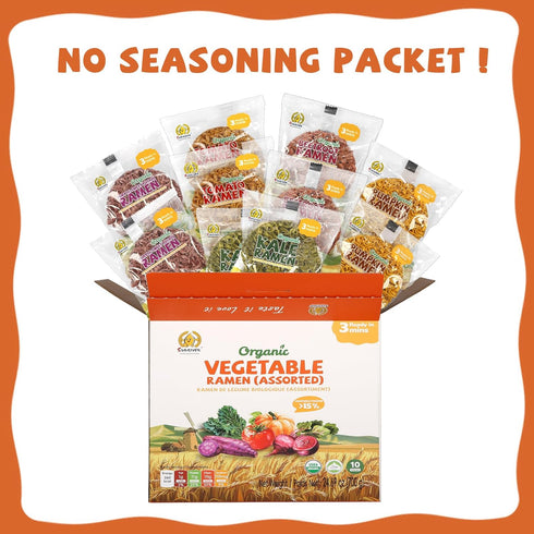 SUNGIVEN 3 2.47 OZ (Pack 10) Organic Ramen Noodles Mixed Vegetable Healthy Low Sodium Ready in Minutes Non-Fried
