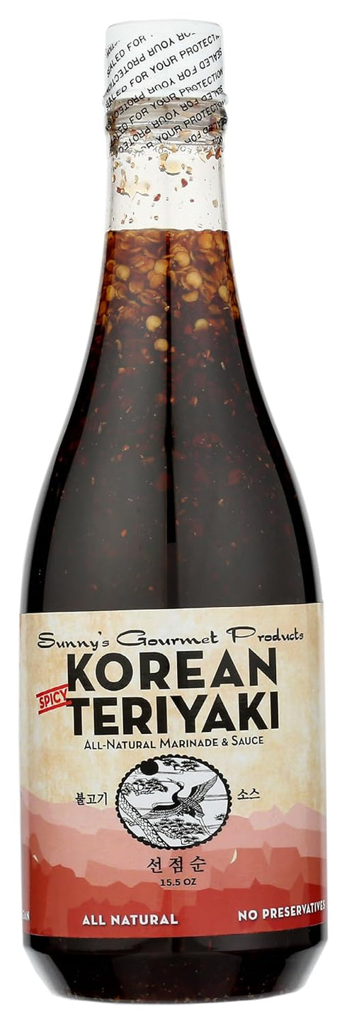 Sunny's Gourmet Korean Spicy Teriyaki Sauce - 15.5 oz., All Natural Marinade for Grilling Meat or Sautéing Vegetables.