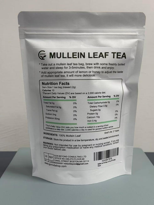 30 Mullein Leaf Tea Bags - Lungs Cleanse and Respiratory Support, Herbal Teas, Caffeine Free, Tea Bags