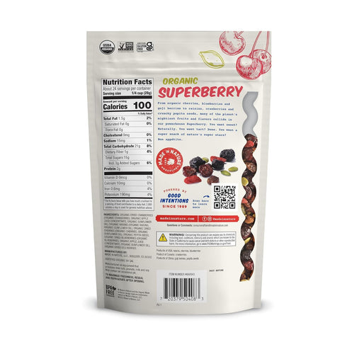 24 (Pack 1) Made in Nature Organic Superberry Fruit Fusion, Ounce of Fruit and Nut Trail Mix, Non-GMO, Unsulfured