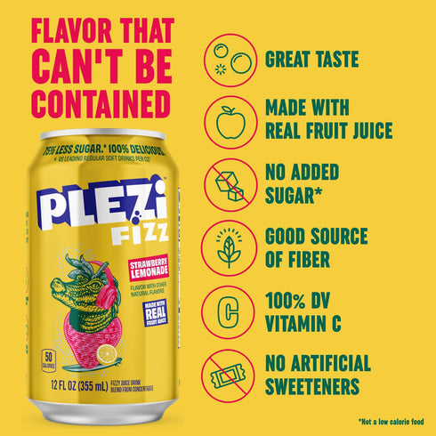 12 Oz (24 PLEZi FiZZ Stawberry Lemonade & Orange Mango Sparkling Juice Bundle No Added Sugar, Low Sugar Soda